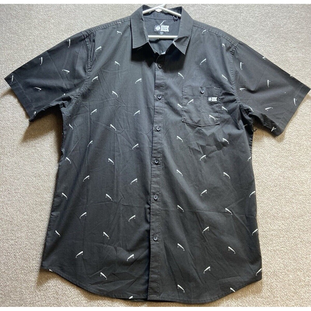 Salty Crew Fishing Jig Lure Button Down Short Sleeve XL Shirt Black New Casual